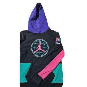 Vintage Nike Air Jordan Globe Sphere Hoodie Pink Purple Green Youth‎ XL